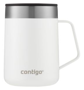 Contigo - Tasse de Voyage en Acier Inoxydable Isolé, Couvercle Anti-éclaboussures, Capacité de 414ml, Blanc