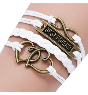 Bracelet tressé Infinity avec cœur et inscription Best Friend [blanc]