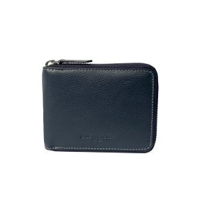 Portefeuille rond à glissière en cuir véritable pour homme avec porte-cartes central