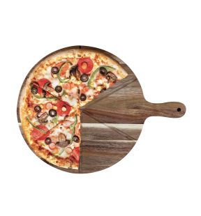 JS Gourmet - Planche à Pizza Réversible 2 en 1 en Bois, Diamètre de 15"