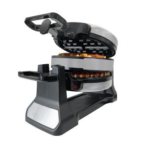 JS Gourmet - Gaufrier Belge Double, Rotation à 180°, Surface Antiadhésive, Acier Inoxydable