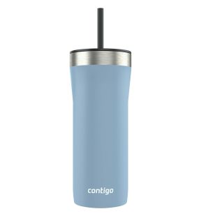 Contigo - Gobelet en Acier Inoxydable Isolé avec Couvercle Anti-fuite et Paille, Capacité de 946ml, Bleu