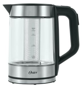 Oster - Bouilloire en Verre avec Infuseur à Thé, Capacité de 1.7 Litre, 5 Réglages de Température, Acier Inoxydable