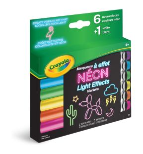 Marqueurs effets néon Crayola, 6 couleurs + 1 stylo peinture blanc