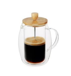 JS Gourmet - Cafetière à Presse Francaise en Verre à Double Paroi, Couvercle en Bambou, Capacité de 600ml