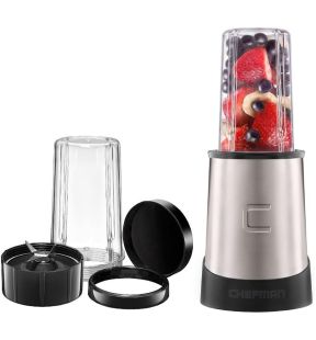 Chefman - Mélangeur Personnel et Accéssoires, Capacité de 480 mL , 240 Watts, Acier Inoxydable