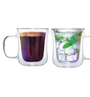 JS Gourmet - Ensemble de 2 Tasses en Verre Iridescent à Double Paroi, Capacité de 250ml