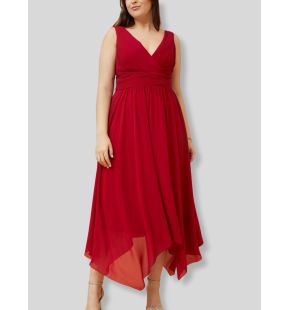 Scarlett Robe Maxi Ajustée Evasée Asymétrique Rouge