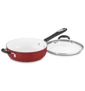 Casserole Elements Cuisinart avec poignée auxiliaire et couvercle : 5,5 quarts, antiadhésive en céramique blanche, rouge | 5933-30HR