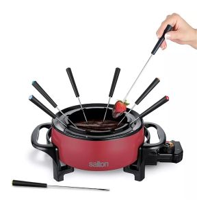 Salton Service à Fondue Électrique avec Bol Anti-Adhésif de 2.8 Litres 1000W Rouge