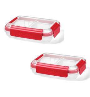 LocknLock - Ensemble de 2 Contenants en Plastique Compartimentés EasyLunch, Capacité de 473mL, Rouge