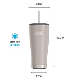 Gobelet isotherme en acier inoxydable avec paille ICON Series by THERMOS, garde les boissons froides, 24 oz, grès