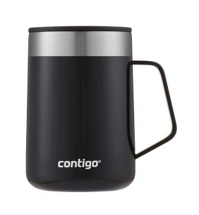 Contigo - Tasse de Voyage en Acier Inoxydable Isolé, Couvercle Anti-éclaboussures, Capacité de 414ml, Noir