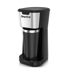 Starfrit - Cafetière à Portion Individuel, Filtre Amovible, Tasse de Voyage Incluse, Noir