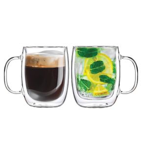 JS Gourmet - Ensemble de 2 Tasses en Verre à Double Paroi, Capacité de 250ml