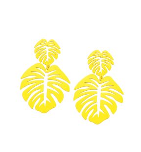 SOHI Boucles d'oreilles pendantes feuille jaune femme