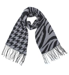 Grand foulard à motif pied-de-poule et zèbre combiné