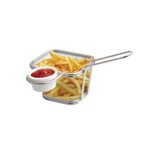 JS Gourmet - Ensemble de Porte-Frite 2 Morceaux avec Bol à Condiment, Acier Inoxydable