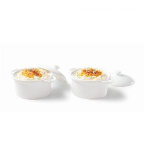 Gourmet - Ensemble de 2 Mini Casseroles en Porcelaine, Capacité de 250mL, Vont au Four, Blanc