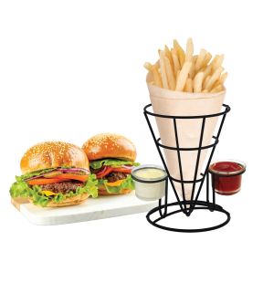 JS Gourmet - Porte-Frites avec 2 Contenants pour Condiment, Acier Noir