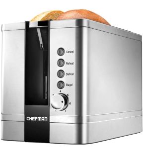 Chefman Grille-Pain 2 Tranches avec Fentes Très Larges pour Bagels et Pain 7 Réglages de Cuisson 850W Stainless Steel