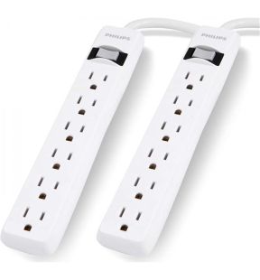 Philips - Emballage de 2 Protecteurs de Surtension à 6 Prises, Protection de 450 Joules, Blanc