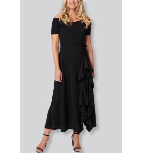 Chelsea Robe Maxi Noir Épaules dénudées À Volant