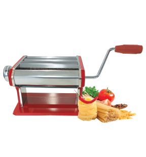 JS Gourmet - Machine à Pâtes Manuel en Acier Inoxydable, 2 Rouleaux de Coupe Ajustables, Rouge