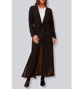 Fanny Cardigan Tissé Long Cache-robe Ouvert Noué Devant