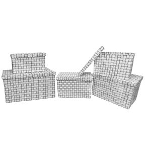 Jessar - Ensemble de 5 Paniers de Rangement en Tissu avec Couvercles, Blanc