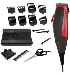 Remington - Trousse de Coupe de Cheveux 16 Morceaux, Lame en Acier Inoxydable, Rouge