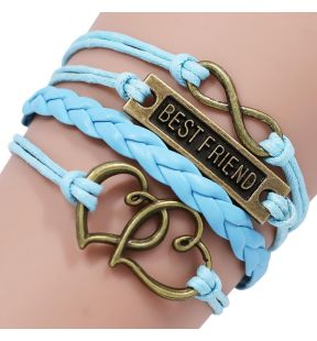 Bracelet tressé Infinity avec cœur et inscription Best Friend [bleu]