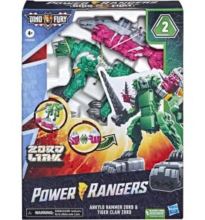 Figurine articulée Power Rangers Zord Marteau Ankylo Ranger Dino Fury rose et Zord Griffe Tigre Ranger Dino Fury vert