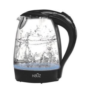 Hauz AKL4455 Bouilloire Illuminée LED Bleu En Verre 7 Tasses 1.7 Litres Noir