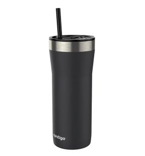 Contigo - Gobelet en Acier Inoxydable Isolé avec Couvercle Anti-éclaboussures et Paille, Capacité de 946ml, Noir