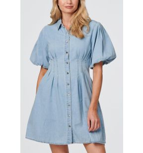 Viviane Robe Chemise Denim Lavage Doux et Manches Courtes