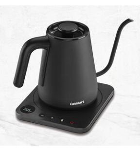 Bouilloire sans fil à col de cygne Cuisinart : 1,0 L, 1200 W, Température variable 60°-100°C, corps en acier inoxydable avec finition noire mate | GK-1C