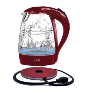 Hauz AGK76R Bouilloire Illuminée LED Bleu En Verre 7 Tasses 1.7 Litres Rouge