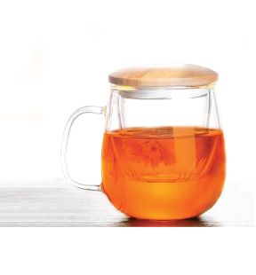 JS Gourmet - Tasse à Thé en Verre avec Infuseur et Couvercle en Bambou, Capacité de 500ml