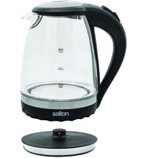 Bouilloire sans fil Salton : 1,5 L, 1 100 W, corps en verre avec bordure noire | GK-1831