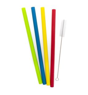 Starfrit - Ensemble de 4 Pailles Réutilisables en Silicone avec Brosse de Nettoyage