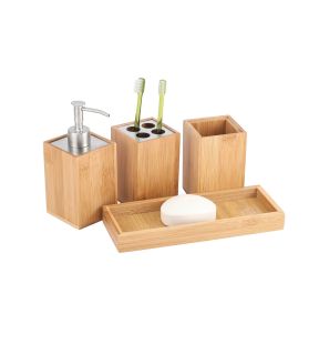 Jessar - Ensemble 4 Morceaux d'accessoires de Salle de Bain en Bambou