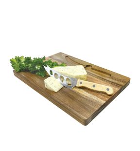 JS Gourmet - Planche à Fromage en Bois d'acacia Avec Couteau en Acier Inoxydable