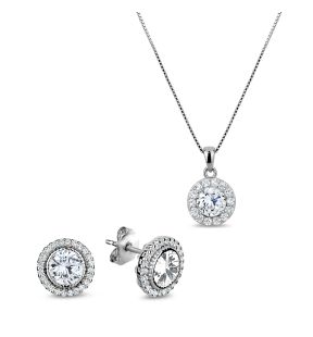 Ensemble de pendentif rond et boucles d’oreilles en zircone cubique 5A