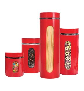 JS Gourmet - Ensemble de 4 Contenants de Rangements en Acier Inoxydable, Rouge