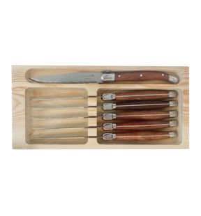 JS Gourmet - Ensemble de 6 Couteaux à Steak Laguiole, Lame en Acier Inoxydable, Manches en Bois